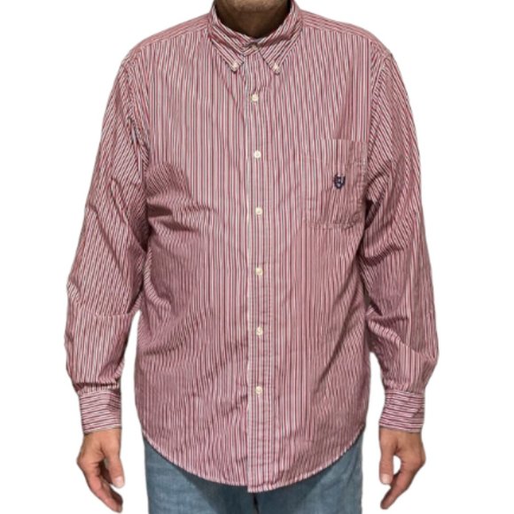Chaps Other - CHAPS Easy Care Men's Shirt Long Sleeve Red Blue Strip Casual Shirt L & XL